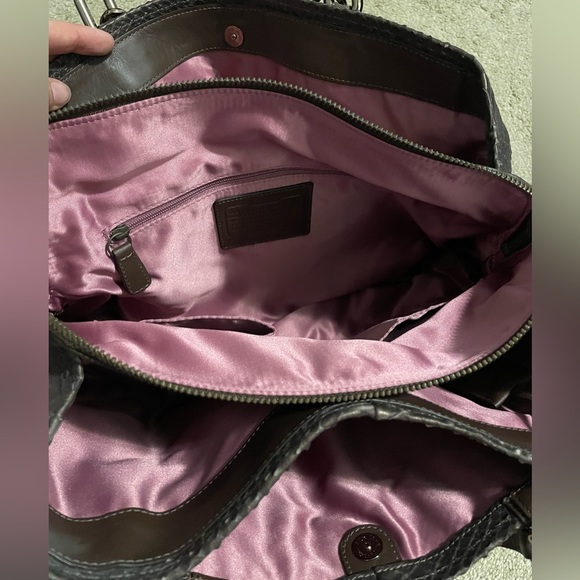 Coach Dark Brown Python Leather Jayden Satchel 3 Sections Lock Accessory - Picture 3 of 4